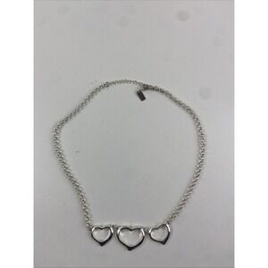 Liz Claiborne Liz & Co. Three Heart Silver Tone Necklace‎ 18" — READ DESCRIPTION